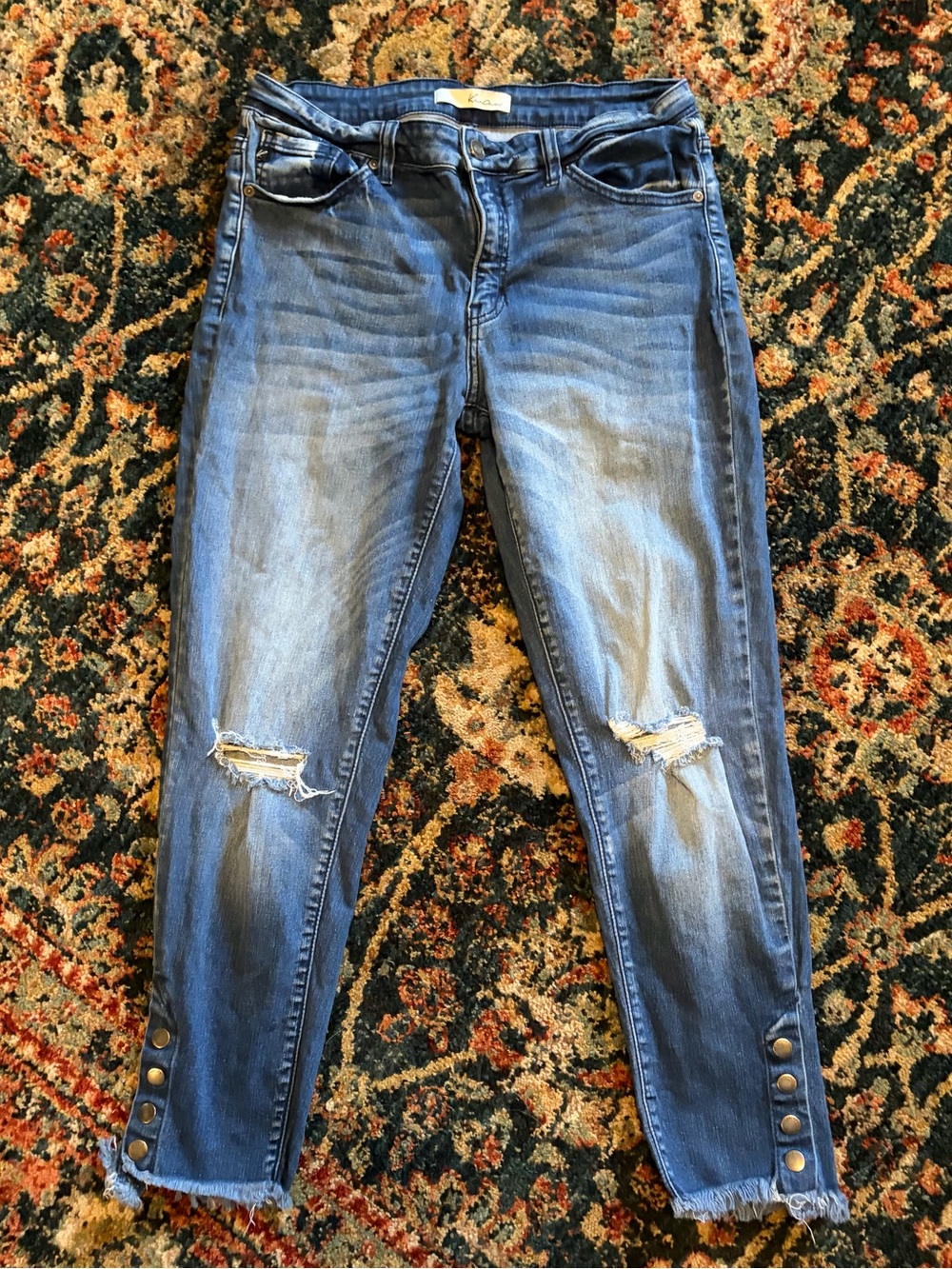 KanCan Medium Blue High-Rise Distressed Skinny Jeans with Ankle Button Trim